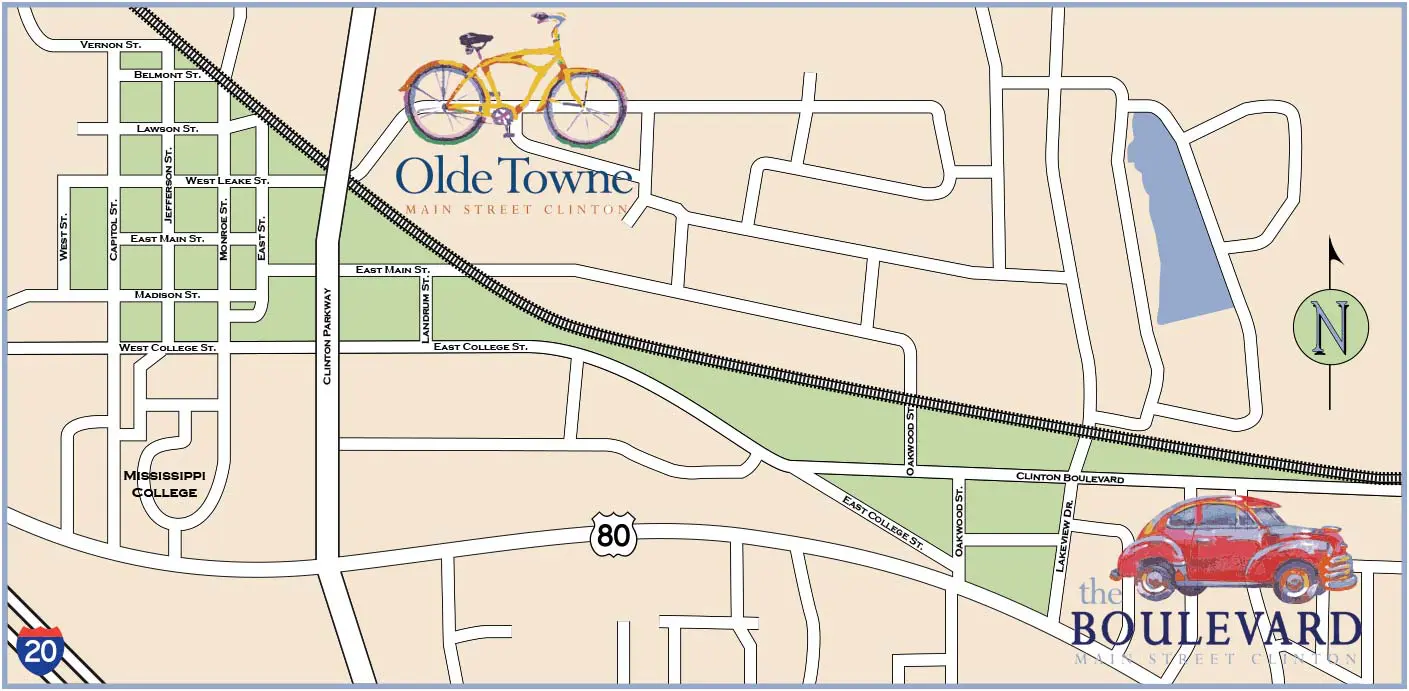 A map of the old towne area with an image of a bicycle on it.
